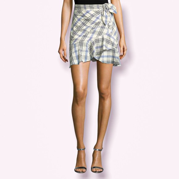 Veronica Beard Women's Size 8 Kaia Plaid Check Wrap Ruffle Skirt Blue & White - Picture 11 of 11